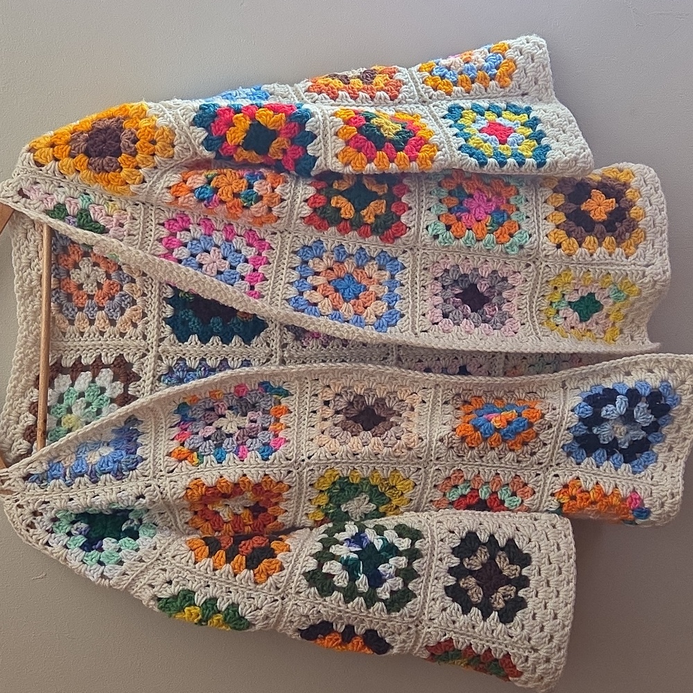 Handmade Colorful Crochet Granny Square Cardigan